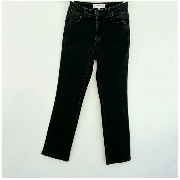 MANGO MNG organic cotton Straight Cropped Jandri Jeans black Mid Rise size 1 - Picture 1 of 12